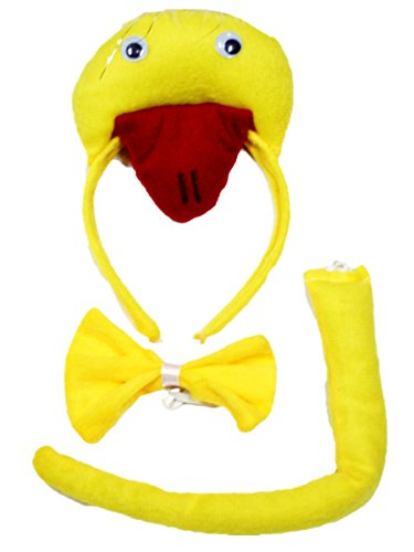 Gelb Ente Stirnband Schleife Schwanz 3-teiliges Kostüm für Kinder Halloween oder Party Gr. One size, gelb von Petitebelle