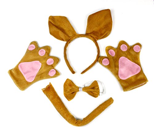 Kangaroo Headband Bowtie Tail Gloves 4pc Costume for Child Birthday Party (Brown) von Petitebelle