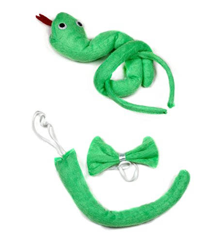 Kostüm, 3-teilig, Motiv grüne Schlange, mit Stirnband, Schleife und Schwanz, für Kinder-Geburtstag oder Party Gr. Einheitsgröße, grün von Petitebelle
