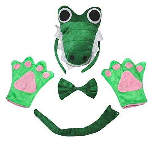 Petitebelle Süßes grünes Krokodil-Stirnband-Schwanz-Handschuhe, 4-teiliges Kinderkostüm, 1–10 Jahre (5–10 Jahre) von Petitebelle