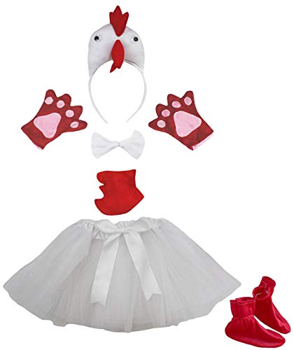 Petitebelle 3D-Stirnband, Fliege, Schwanz, Handschuhe, Rock, Schuhe, 6-teiliges Mädchen-Kostüm (3D-weiße Henne) von Petitebelle