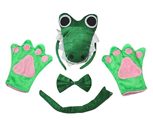 Petitebelle 3D Stirnband Fliege Schwanz Handschuhe Erwachsene Kostüm (3D grünes Krokodil, Einheitsgröße) von Petitebelle