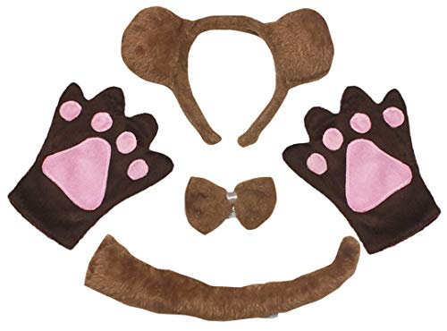 Petitebelle Bären-Stirnband, Fliege, Schwanz, Handschuhe, 4-teilig, Erwachsenenkostüm (braun/langer Schwanz, Einheitsgröße) von Petitebelle