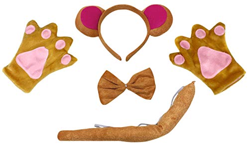Petitebelle Bären-Stirnband, Fliege, Schwanz, Handschuhe, 4-teiliges Erwachsenenkostüm (Khaki, Einheitsgröße) von Petitebelle