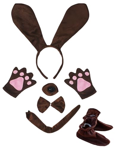 Petitebelle Dackel, Stirnband, Handschuhe, Nasenschuhe, 6-teiliges Kinderkostüm (Braun, Einheitsgröße) von Petitebelle
