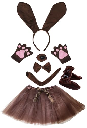 Petitebelle Dackel, Stirnband, Handschuhe, Nasenschuhe, Tutu, 7-teiliges Kinderkostüm (braun, Einheitsgröße) von Petitebelle