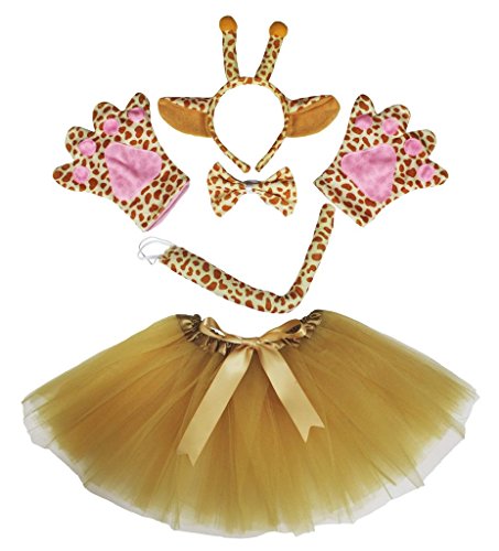 Petitebelle Giraffe Costume Headband Bowtie Tail Gloves Brown Tutu Set for Lady (One Size) von Petitebelle