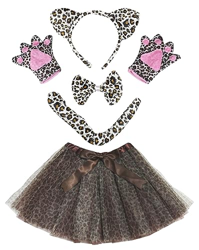 Petitebelle Haarband, Fliege, Schwanz, Handschuhe, Tutu, 5-teilig, Kostüm für Mädchen von 1-10 Jahren (Leopard (Beige), 1-5 Jahre) von Petitebelle