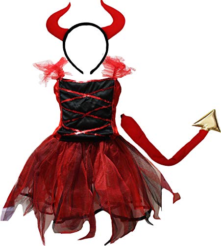 Petitebelle Teufelskostüm-Kleid 4-12 Jahre (Rot, 7-9 Jahre) von Petitebelle