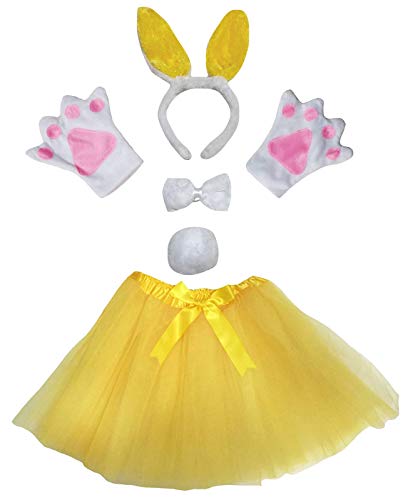 Petitebelle Hasen-Stirnband-Handschuhe, Tutu, 5-teiliges Damenkostüm (Weiß/Gelb, Einheitsgröße) von Petitebelle