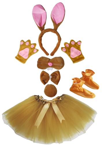 Petitebelle Hasenohren-Stirnband, Handschuhe, Nasenschuhe, Tutu, 7-teiliges Kinderkostüm (Braun/Rosa, Einheitsgröße) von Petitebelle