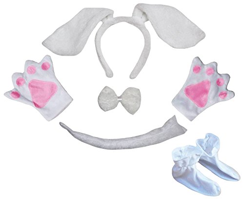 Petitebelle Hunde-Kopfband, Schleife, Schwanz, Handschuhe, Schuhe, 5-teiliges Kostüm, 1–5 Jahre (Weiß, Einheitsgröße) von Petitebelle