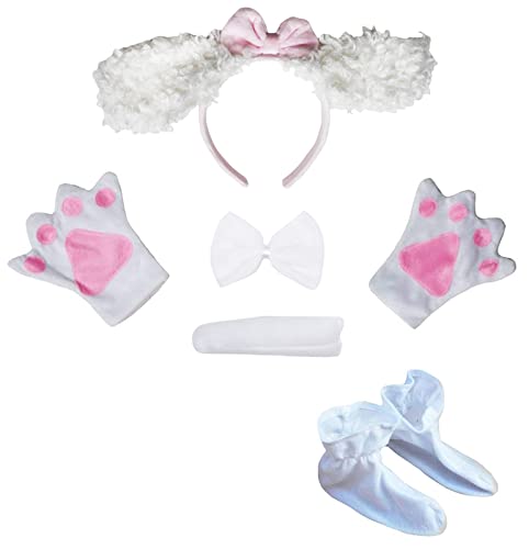 Petitebelle Hunde-Stirnband mit langen Ohren, Fliege, Schwanz, Handschuhe, Schuhe, 5-teiliges Kostüm, 1–5 Jahre, Pudel, Weiß, Einheitsgröße von Petitebelle