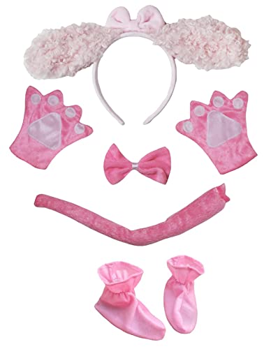 Petitebelle Hunde-Stirnband mit langen Ohren, Fliege, Schwanz, Handschuhe, Schuhe, 5-teiliges Kostüm, 1–5 Jahre, Pudelrosa, Einheitsgröße von Petitebelle