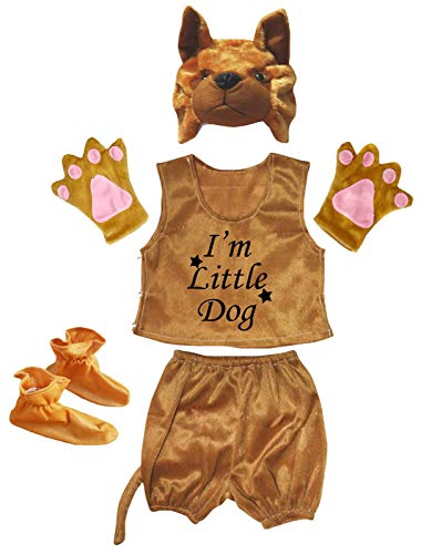 Petitebelle Hundekostüm mit Aufschrift "I'm Little Animal", braun, mit Hut, Schwanz, Hose, Schuhe, 6-teilig, 4–8 Jahre (2), 5–6 Jahre von Petitebelle