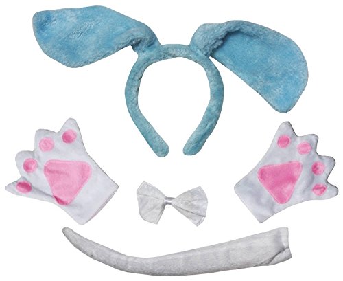 Petitebelle Hundekostüm mit langen Ohren, Fliege, Schwanz, Handschuhe, 4-teilig, 1–10 Jahre (Blau, 5–10 Jahre) von Petitebelle