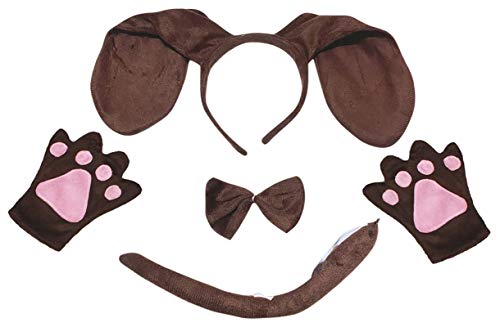 Petitebelle Hundekostüm mit langen Ohren, Fliege, Schwanz, Handschuhe, 4-teilig, 1–10 Jahre (Braun – 2, 5–10 Jahre) von Petitebelle