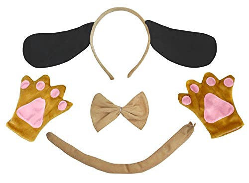Petitebelle Hundekostüm mit langen Ohren, Fliege, Schwanz, Handschuhe, 4-teilig, 1–10 Jahre (Hund, 5–10 Jahre) von Petitebelle