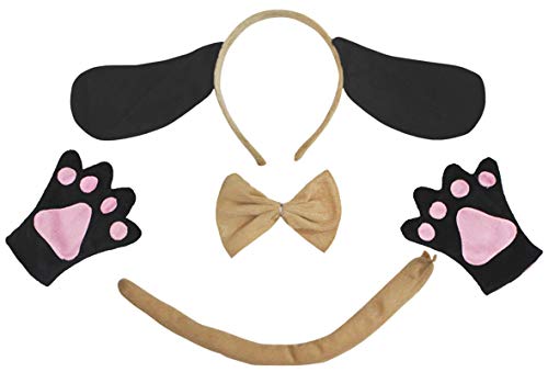 Petitebelle Hundekostüm mit langen Ohren, Fliege, Schwanz, Handschuhe, 4-teilig, 1–10 Jahre (Hund 1, 5–10 Jahre) von Petitebelle