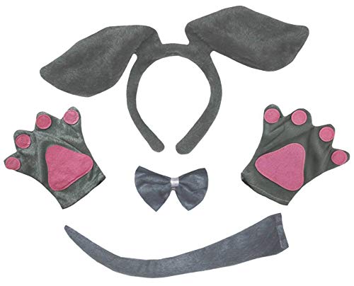Petitebelle Hundekostüm mit langen Ohren, Fliege, Schwanz, Handschuhe, 4-teilig, 1–10 Jahre (grau, 5–10 Jahre) von Petitebelle
