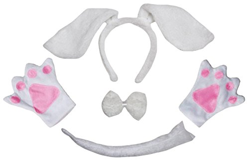 Petitebelle Hundekostüm mit langen Ohren, Fliege, Schwanz, Handschuhe, 4-teilig, 1–10 Jahre (weiß, 5–10 Jahre) von Petitebelle