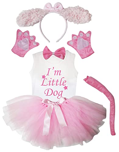 Petitebelle I'm Little Dog Shirt, Stirnband, Tutu, 6-teiliges Kostüm, 1–8 Jahre, Pudelrosa, 3–4 Jahre von Petitebelle