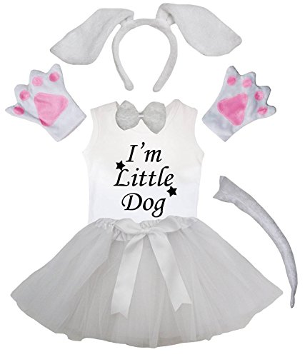 Petitebelle I'm Little Dog Shirt Stirnband Tutu 6-teiliges Kostüm 1-8 Jahre (Weiß, 6-8 Jahre) von Petitebelle