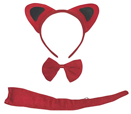 Petitebelle Katzenkostüm mit Haarreif, Fliege, Schwanz, 3-teiliges Kostüm (Rot/Schwarz, Einheitsgröße) von Petitebelle