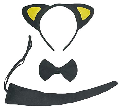 Petitebelle Katzenkostüm mit Haarreif, Fliege, Schwanz, 3-teiliges Kostüm (Schwarz/Gelb, Einheitsgröße) von Petitebelle