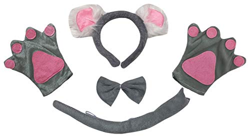 Petitebelle Koala Haarband, Fliege, Schwanz, Handschuhe, für Erwachsene, Kostüm, Grau, Einheitsgröße von Petitebelle