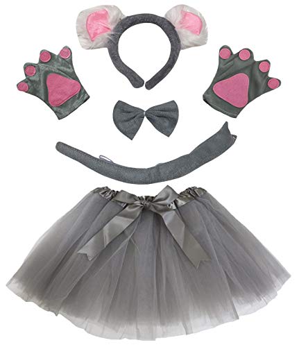 Petitebelle Koala Stirnband Fliege Schwanz Handschuhe Grau Tutu 5-teiliges Mädchen Kostüm 1-10 Jahre (grau, 5-10 Jahre) von Petitebelle