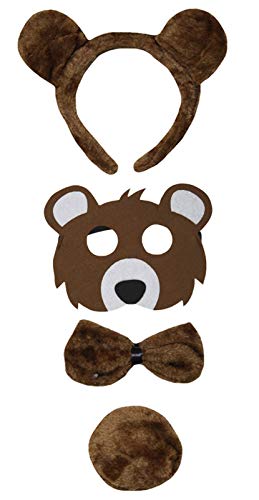 Petitebelle Kopfband, Fliege, Schwanz, Augenmaske, Uni, Kinderkostüm, 1–5 Jahre (Bär, Einheitsgröße), 4 Stück von Petitebelle