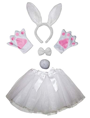 Petitebelle Kopfband, Fliege, Schwanz, Handschuhe, Tutu, 5-teiliges Mädchen-Kostüm, 1–10 Jahre, Hasen (weiß), 1–5 Jahre) von Petitebelle