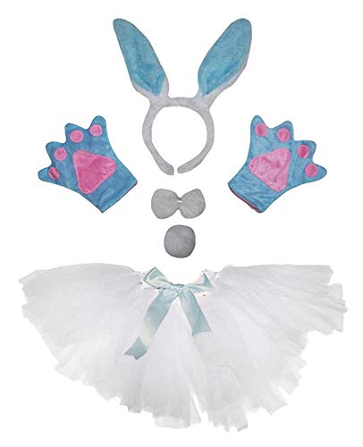 Petitebelle Kopfband, Fliege, Schwanz, Handschuhe, Tutu, 5-teiliges Mädchen-Kostüm, 1–10 Jahre (Hase (blau), 1–5 Jahre) von Petitebelle