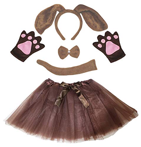 Petitebelle Langohr-Hunde-Stirnband, Fliege, Schwanz, Handschuhe, Tutu, Mädchen, 1–8 Jahre (5–8 Jahre, brauner Hund) von Petitebelle