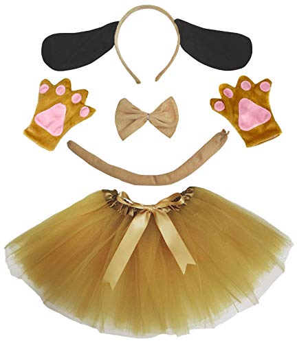 Petitebelle Hundekostüm mit langem Ohr, Haarreif, Fliege, Schwanz, Handschuhe, Tutu, 5-teilig, für Mädchen im Alter von 1–8 Jahren (5–8 Jahre, Hund) von Petitebelle