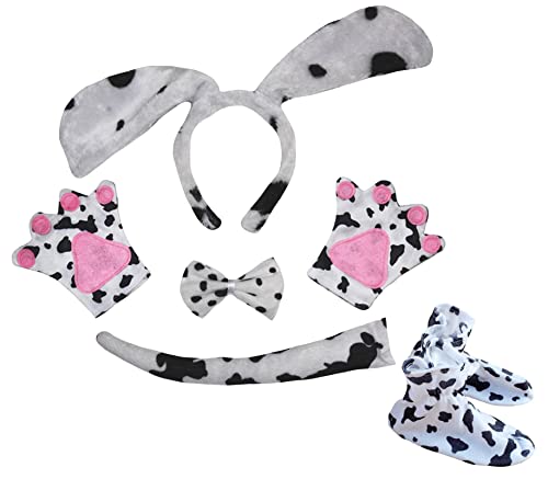 Petitebelle Langohriges Hunde-Stirnband, Fliege, Schwanz, Handschuhe, Schuhe, 5-teiliges Kostüm, 1–5 Jahre (Dalmatiner, Einheitsgröße) von Petitebelle
