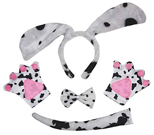 Petitebelle Langohriges Hunde-Stirnband, Fliege und Schwanz, Handschuhe, 4-teiliges Kostüm, 1–10 Jahre (Dalmatiner, 5–10 Jahre) von Petitebelle