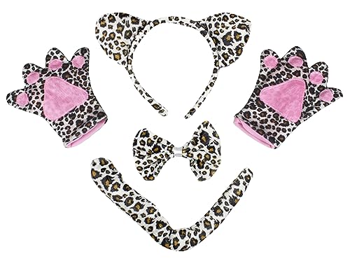 Petitebelle Leoparden-Kopfband, Fliege, Schwanz, Handschuhe, 4-teiliges Erwachsenenkostüm (Einheitsgröße, Beige) von Petitebelle