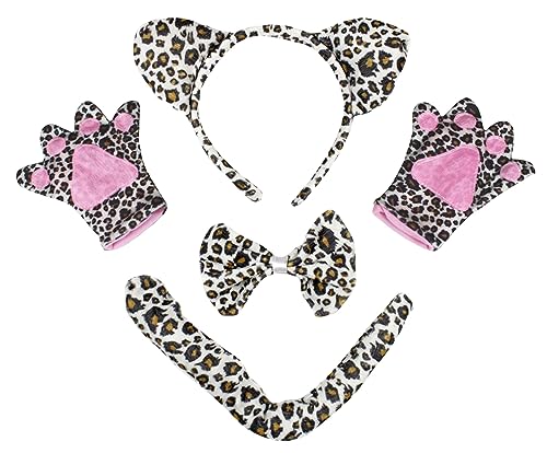 Petitebelle Leoparden-Stirnband, Fliege, Schwanz, Handschuh, 4-teilig, Kinderkostüm, 1–10 Jahre (Beige, 1–5 Jahre) von Petitebelle