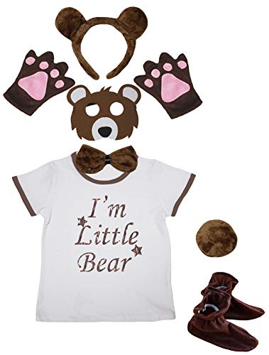 Petitebelle Little Bear Kostüm für Hemd, Stirnband, Schuhe, Maske, 7-teilig, 1–4 Jahre (Braun (kurzer Schwanz), 3–4 Jahre von Petitebelle