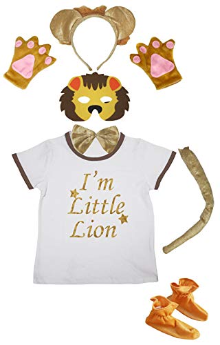 Petitebelle Little Lion Weißes Hemd, Stirnband, Schuhe, Maske, 7-teiliges Kostüm, 1–4 Jahre (Gold, 1–2 Jahre) von Petitebelle