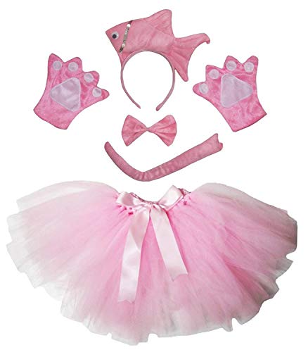 Petitebelle Niedliches Stirnband, Fliege, Schwanz, Handschuhe, Tutu, 5-teiliges Mädchen-Kostüm, 1–10 Jahre, Fisch (Rosa), 5–10 Jahre) von Petitebelle