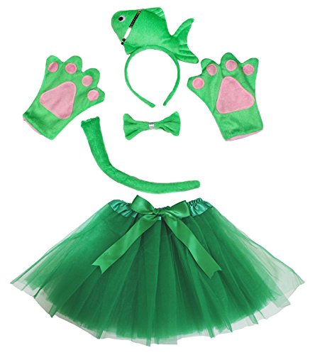 Petitebelle Niedliches Stirnband, Fliege, Schwanz, Handschuhe, Tutu, 5-teiliges Mädchen-Kostüm, 1–10 Jahre, Fisch-Grün (Grün), 5–10 Jahre) von Petitebelle