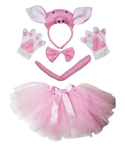 Petitebelle Niedliches Stirnband, Fliege, Schwanz, Handschuhe, Tutu, 5-teiliges Mädchen-Kostüm, 1–10 Jahre, Schwein (Rosa), 5–10 Jahre) von Petitebelle
