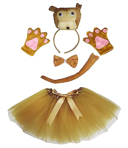 Petitebelle Niedliches Stirnband, Fliege, Schwanz, Handschuhe, Tutu, 5-teiliges Mädchen-Kostüm, 1–10 Jahre (Affe, 1–5 Jahre) von Petitebelle