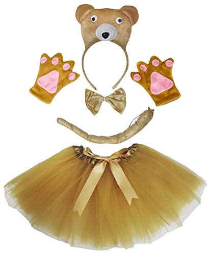 Petitebelle Niedliches Stirnband, Fliege, Schwanz, Handschuhe, Tutu, 5-teiliges Mädchen-Kostüm, 1–10 Jahre (Bär, 5–10 Jahre) von Petitebelle