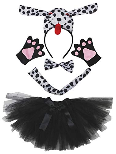 Petitebelle Niedliches Stirnband, Fliege, Schwanz, Handschuhe, Tutu, 5-teiliges Mädchen-Kostüm, 1–10 Jahre (Dalmatiner, 5–10 Jahre) von Petitebelle