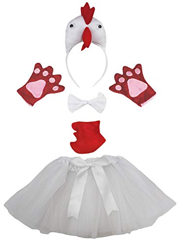 Petitebelle Niedliches Stirnband, Fliege, Schwanz, Handschuhe, Tutu, 5-teiliges Mädchen-Kostüm, 1–10 Jahre (Hen(weiß), 5–10 Jahre) von Petitebelle