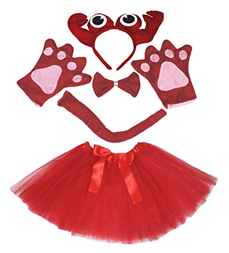 Petitebelle Niedliches Stirnband, Fliege, Schwanz, Handschuhe, Tutu, 5-teiliges Mädchen-Kostüm, 1–10 Jahre (Krabbe, 5–10 Jahre) von Petitebelle